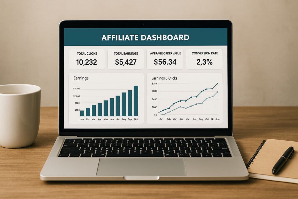 A glimpse of what success looks like—tracking affiliate earnings from your laptop, anywhere in the world.